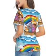 thumbnail image 3 of Honeii Rainbow Animals on Noah's Ark Print Women's Classic V-Neck T-Shirt,Womens Fashion Tops,Stylish Everyday Top for Women, Casual Summer Spring Outfits Clothes-X-Large, 3 of 5
