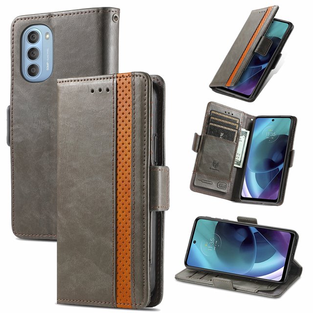 Case for Motorola Moto G51 Cover Leather Wallet Folio Case Book Design Flip Magnetic Closure - Grey