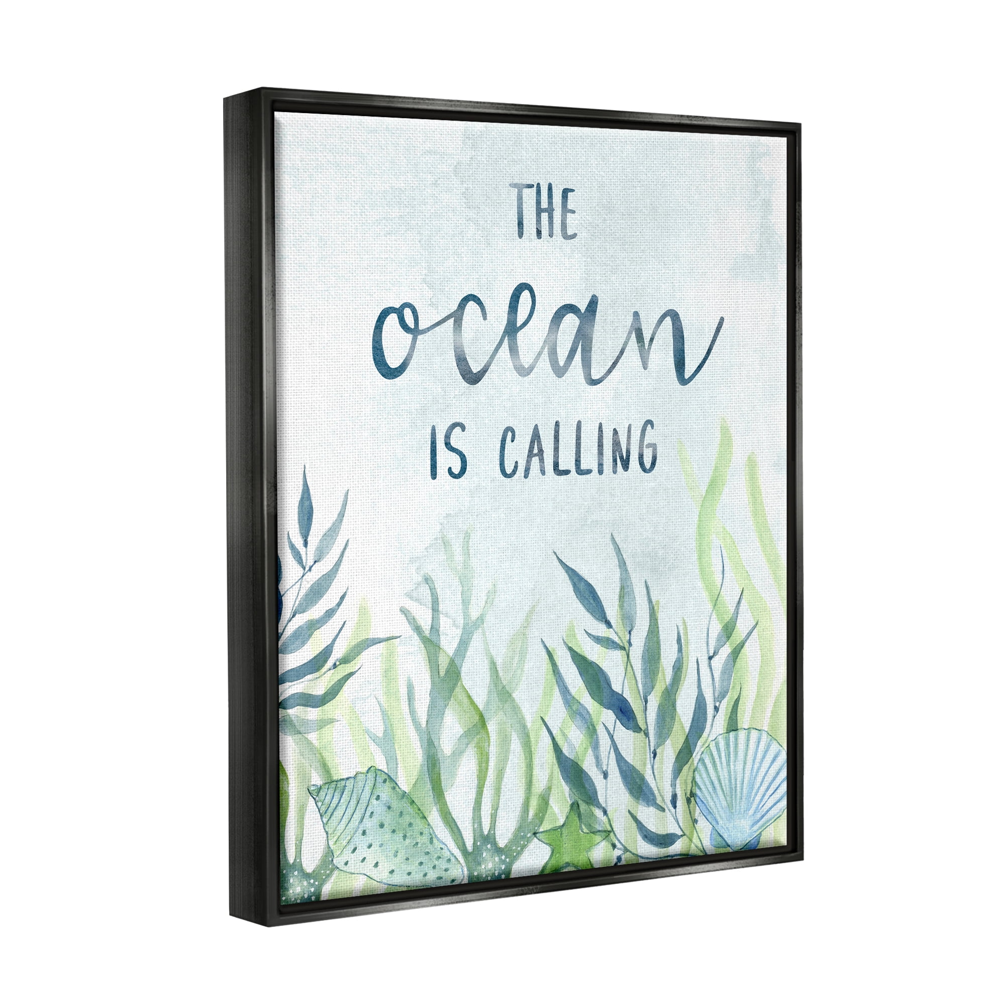 Stupell Industries Ocean Calling Phrase Animals & Insects Painting Black Floater Framed Canvas Art Print Wall Art, 17 x 21