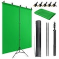 thumbnail image 1 of JEBUTU 5X65ft green Screen Backdrop with Stand Kit, green Screen with T-Shape Background Support Stand, Portable green Screen Stand Kit with carrying Bag & 5 Spring clamps for Zoom, Video, Streaming, 1 of 3