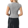 thumbnail image 3 of INSPIRE CHIC Women's Tweed Plaid Top V Neck Cap Sleeve Peplum Hem Blouse Black XL, 3 of 6