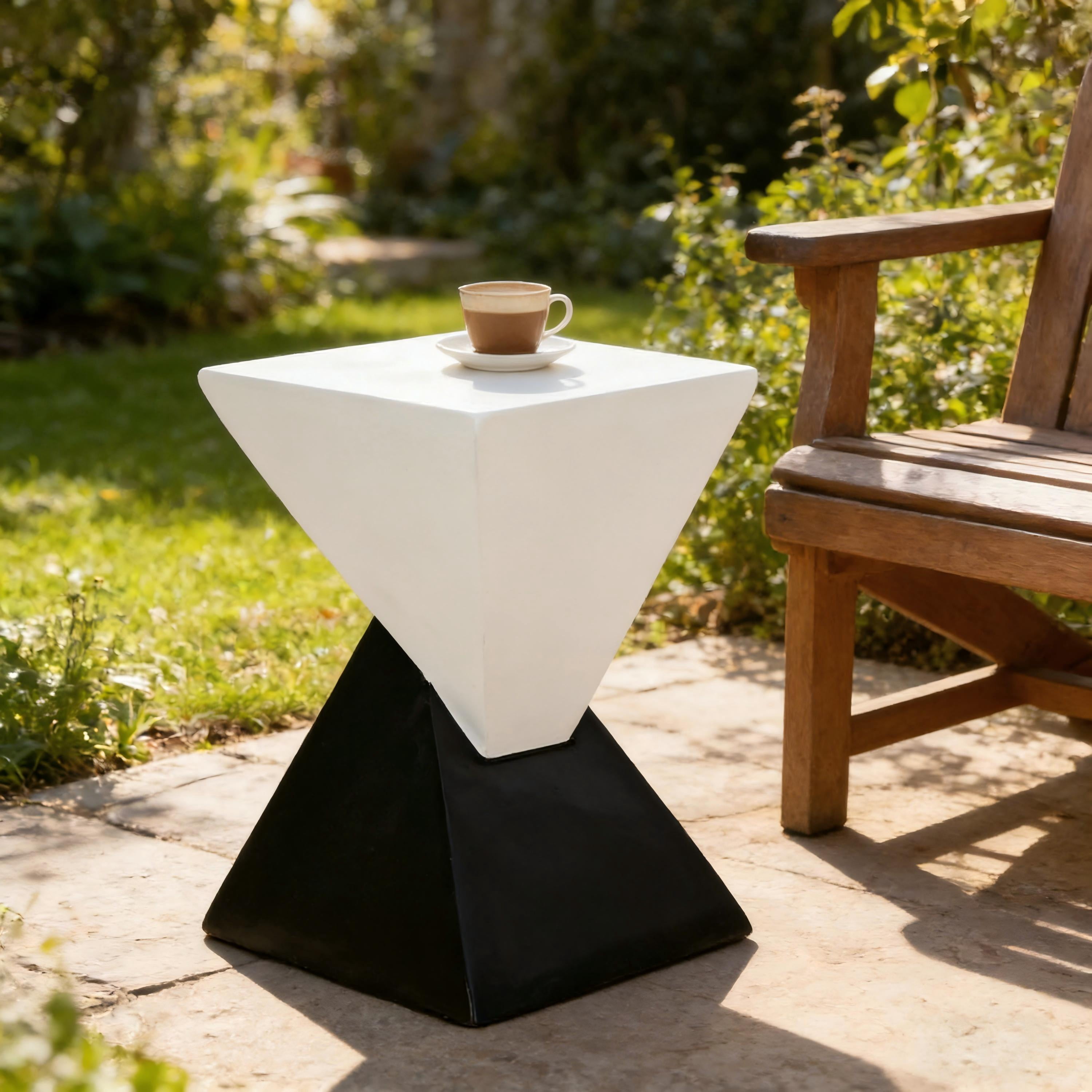 Geometric Side Table, Black and White Two Tone End Table for Living Room Patio Garden, Black and White