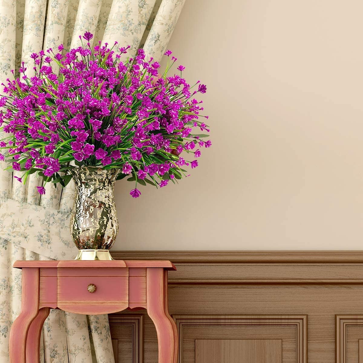 Sinhoon 16 Bundles Fake Artificial Flowers Outdoor for Decoration UV Resistant No Fade Faux Plastic Plants Garden Porch Window Box Décor Kitchen Office Table Vase(Fuchsia)