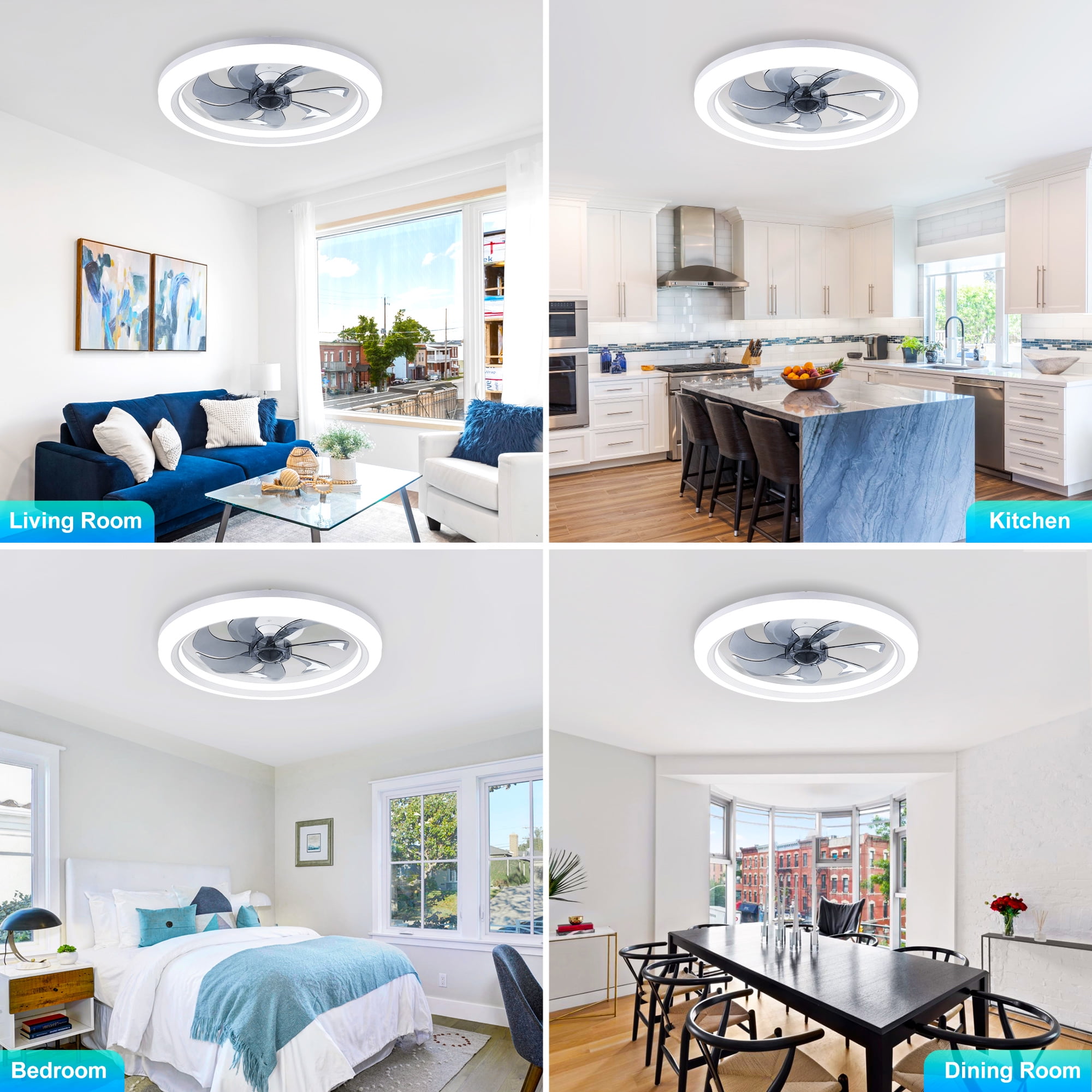 AGTANA 20'' Bladeless Ceiling Fans with Lights and Remote Control, Dimmable LEDs Lights, 6-Speeds