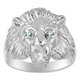 thumbnail image 1 of RYLOS Lion Head Ring with Gemstone Eyes & Diamond Mouth – Fun Designer Rings in Sterling Silver Blue Topaz  Jewelry Size 6, 1 of 7