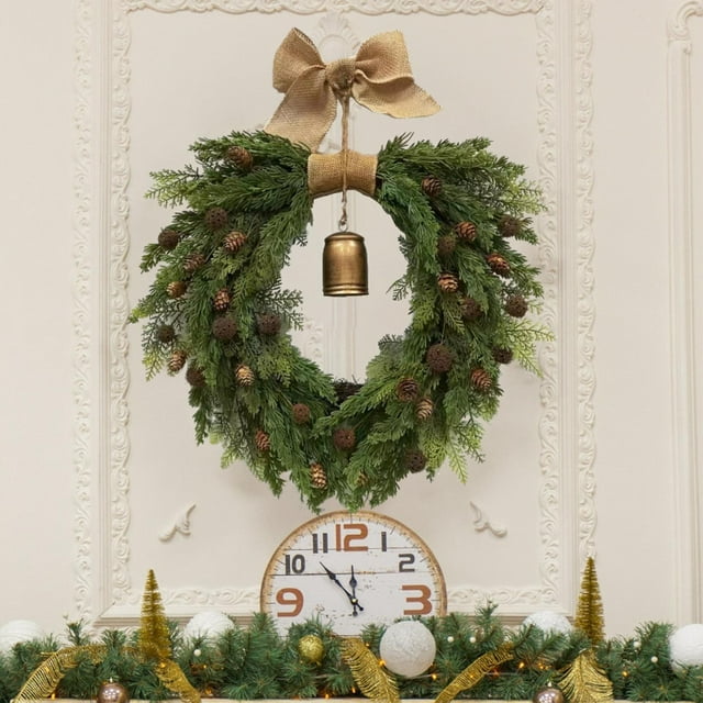 Corona de campanas navideñas,Corona de campanas navideñas para colgar en la pared,Guirnalda Artificial Colgante Decorativa Rústica,Guirnalda artificial decorativa para colgar en la