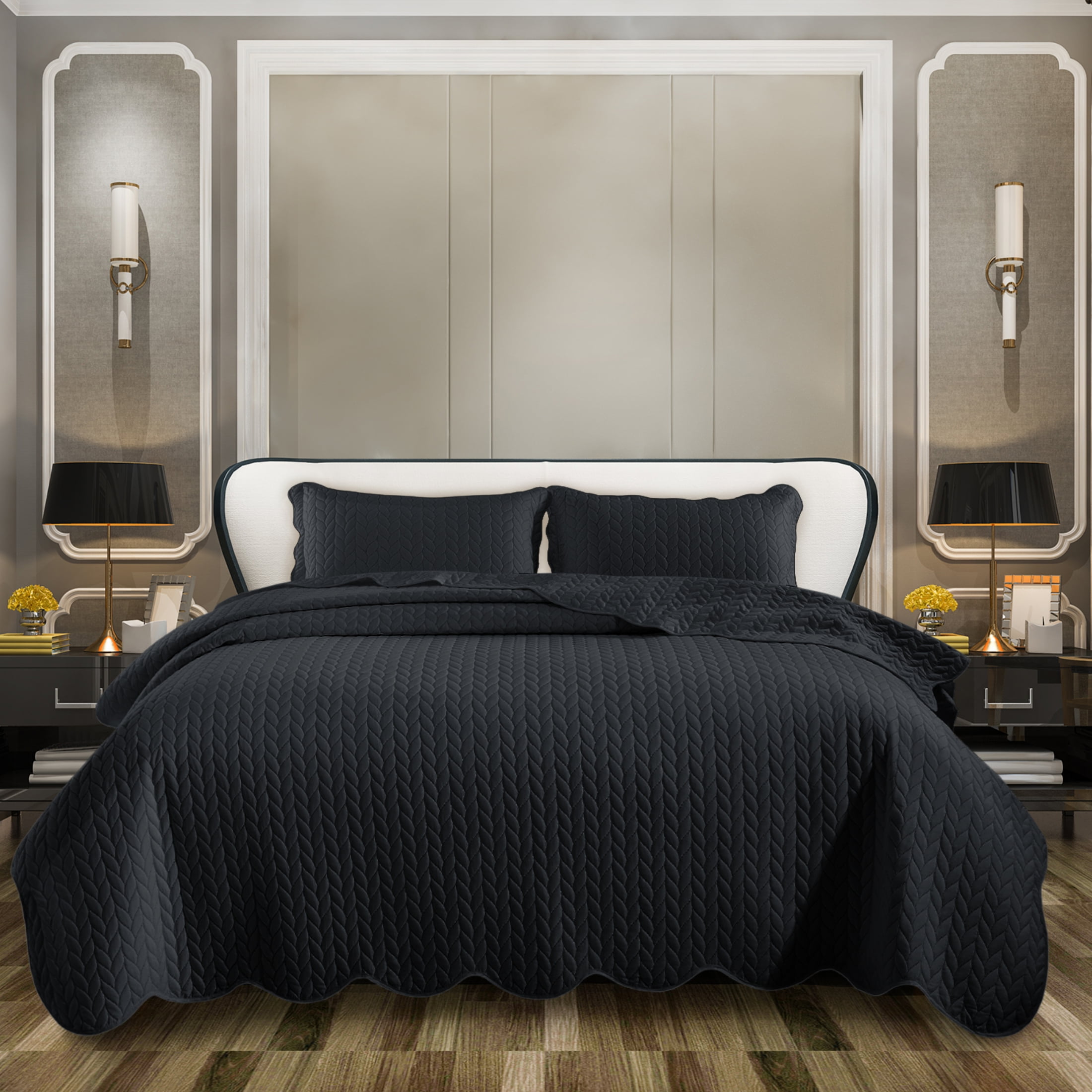 Moonlight20015 3 Piece Quilt Set Lightweight Ultrasoft Microfiber Bedding Charcoal Color King