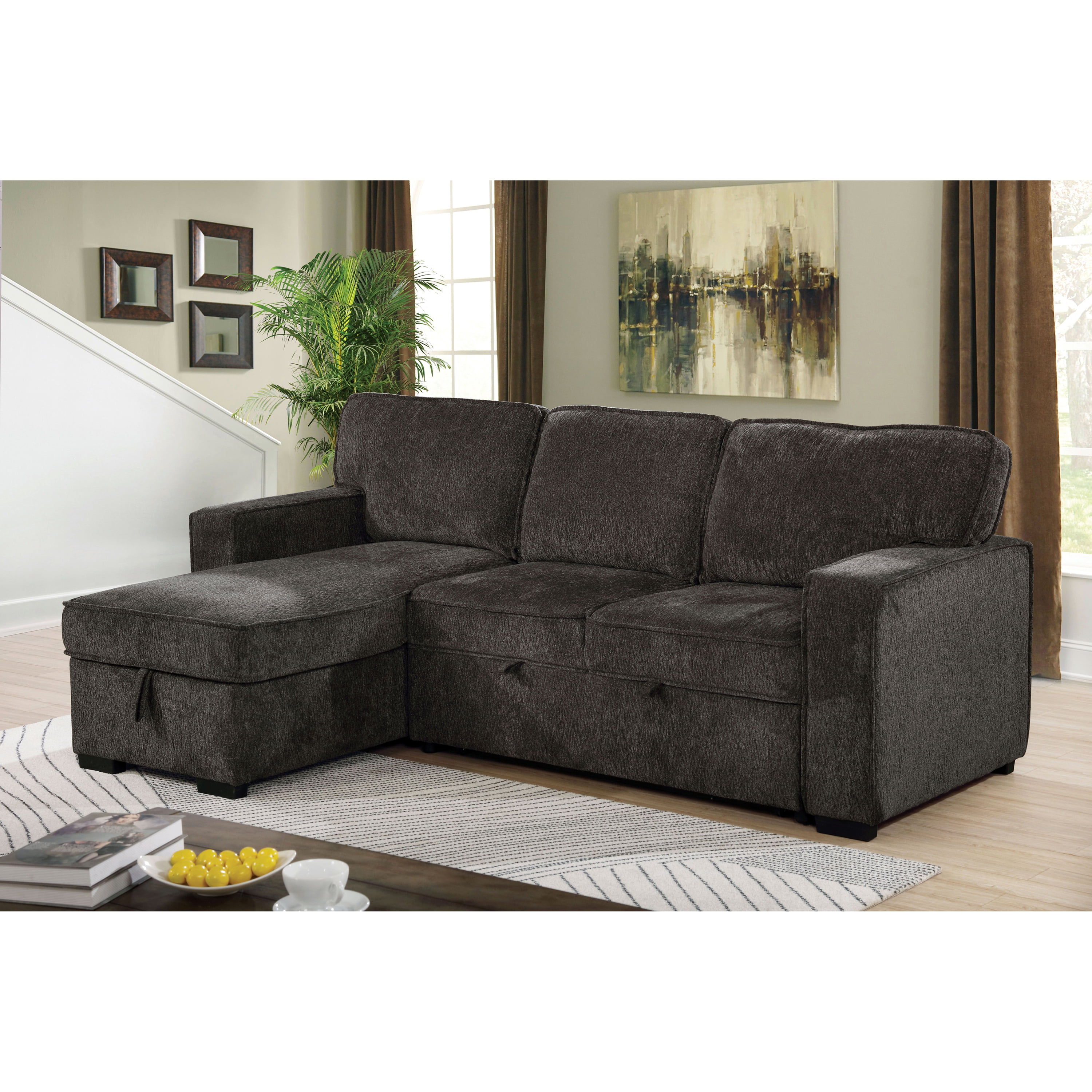 Furniture of America Tufted Chenille Chris Sectional, Dark Gray