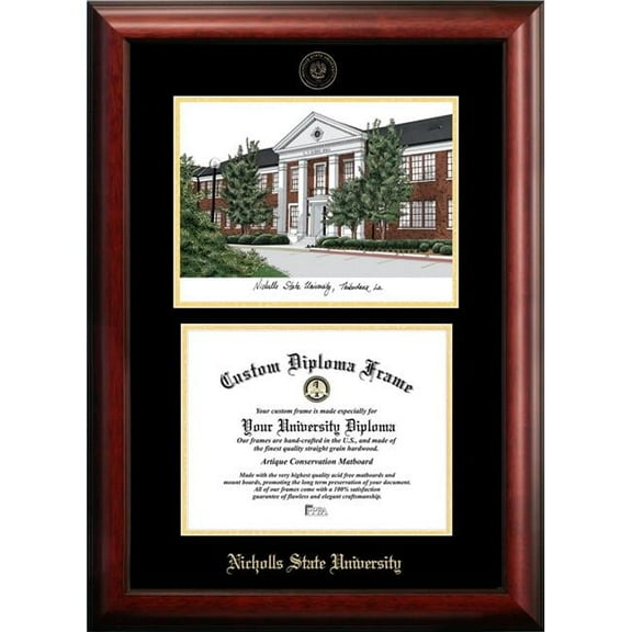 Campus Images LA997LGED-1185 8.5 x 11 in. Nicholls State University Gold Embossed Diploma Satin Mahogany Frame with Lithograph
