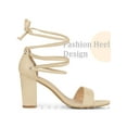 thumbnail image 4 of BLISSFUL STEP Strappy Lace Up Block High Heel Sandals for Women Beige 9, 4 of 6