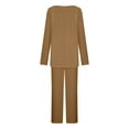 thumbnail image 6 of FRSASU Pajama Sets for Women 2 Piece Lounge Set Round Neck Button up Long Sleeve Tops and Long Pants Soft Comfy Sleepwear Outfits Coffee, 6 of 7