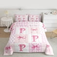 thumbnail image 2 of Castle Fairy Bow Letter Monogrammed P Queen Comforter Set,Cute Plaid Bedding Comforter Set, 2 of 8