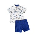 thumbnail image 1 of Summer Children Two Piece Baby Boy Outfit Short Sleeve Sailing Boat Print Shirt Solid Color Shorts, 1 of 4