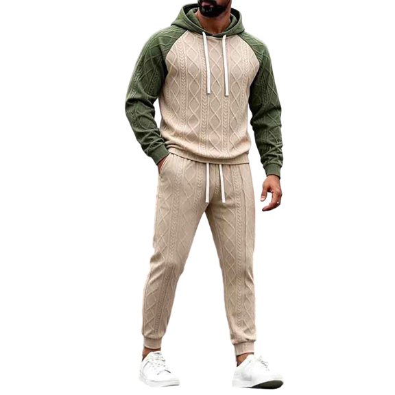successthop Sweatsuits 2PCS Sets Mens with Hoodie Long Sleeve Tops and Joggers Jacquard Fall Outfits with Pockets Green