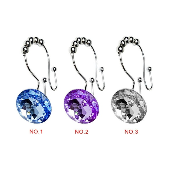 12pcs Double Glide Shower Curtain Rings Acrylic Crystal Rhinestones Hang Curtain and Liner Hooks Home Decoration