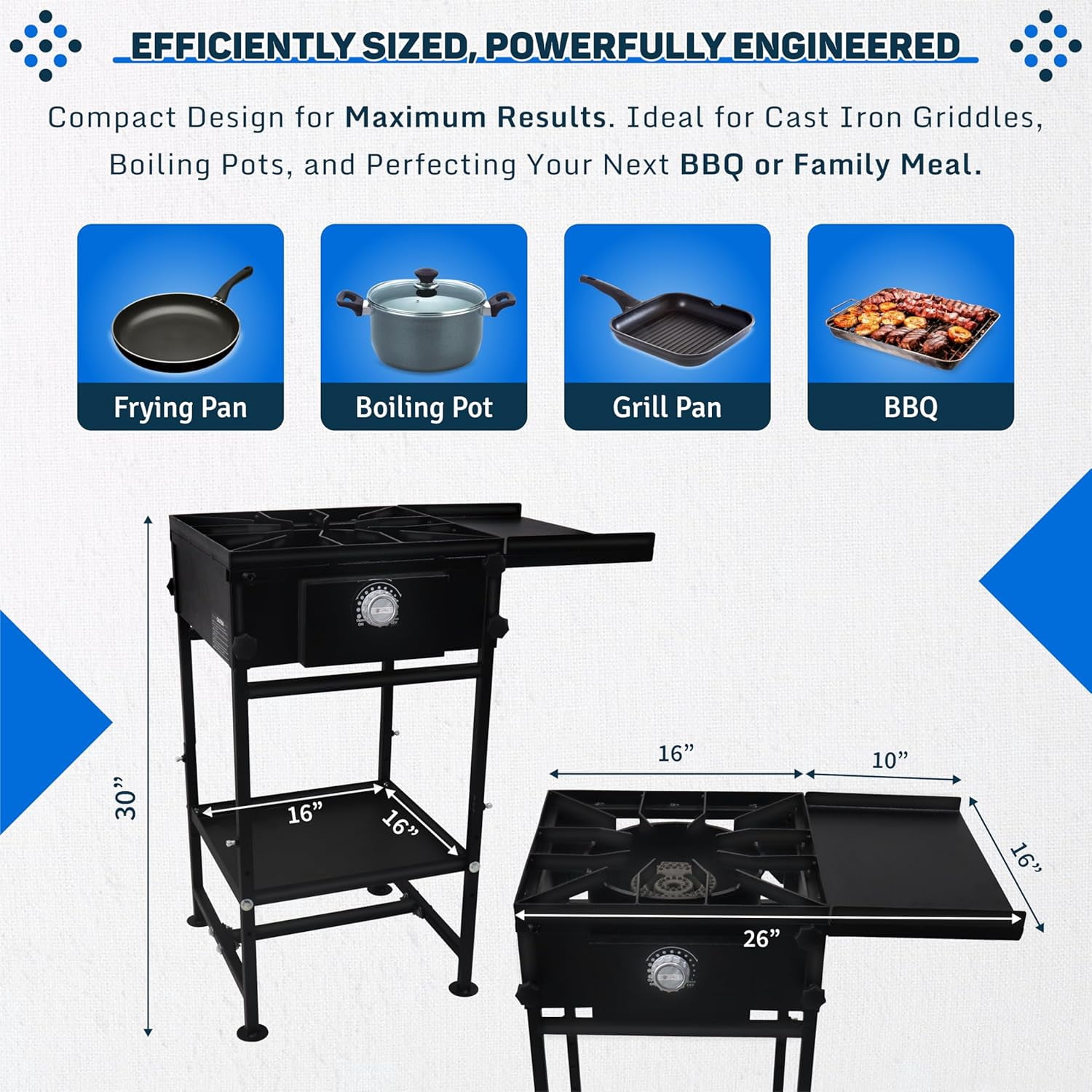 SONRET - Single Burner Propane Stove - 1,30,000 BTU - with Side Shelf & Bottom Shelf