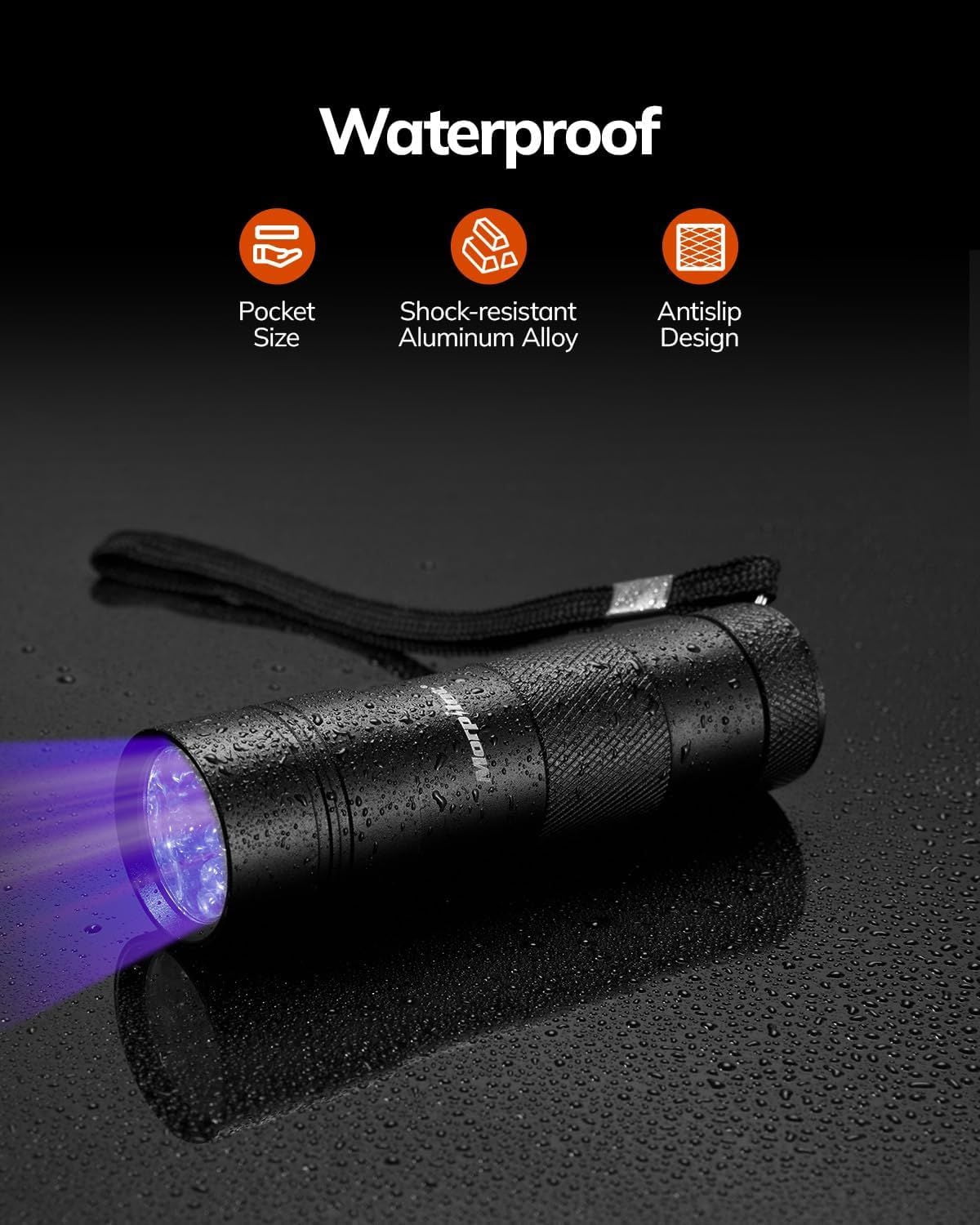 UV Blacklight Flashlights, 12 LED 395nm Ultraviolet UV Flashlight, 2 PCS Blacklight Mini for Pet Urine Detection, UV Light for Stains, Bed Bugs, Resin Curing, Scorpions (Batteries Included)