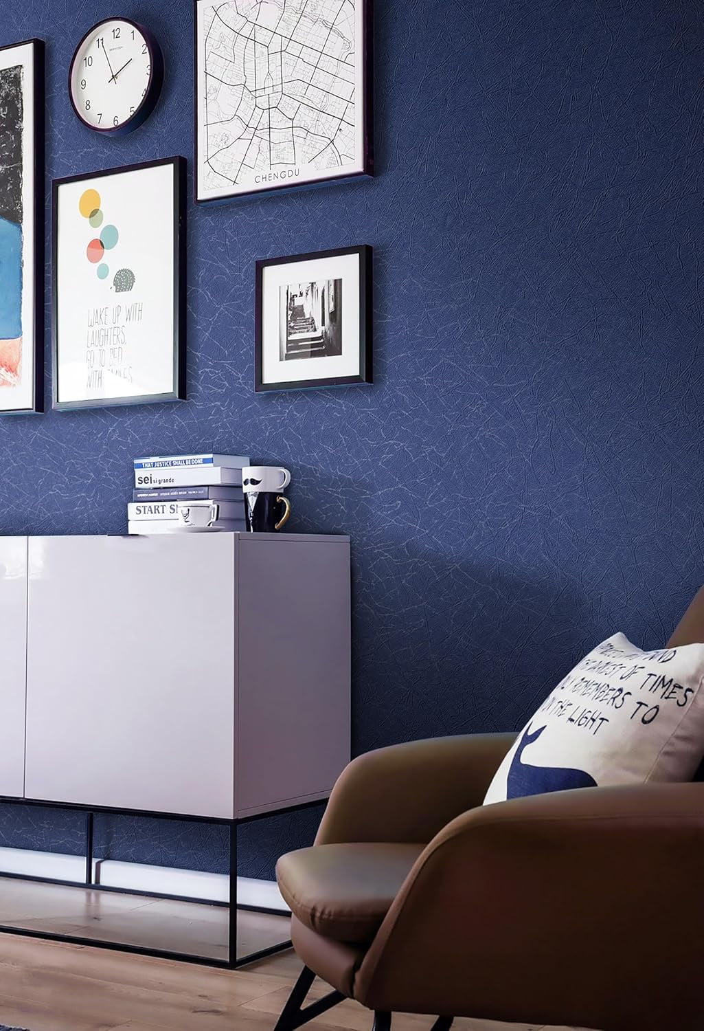 393"x 17.3" Wallpaper Silk Dark Blue Peel and Stick Wallpaper Dark Blue Contact Paper Self Adhesive Removable Solid Color Wall Paper for Bedroom Walls Vinyl Rolls