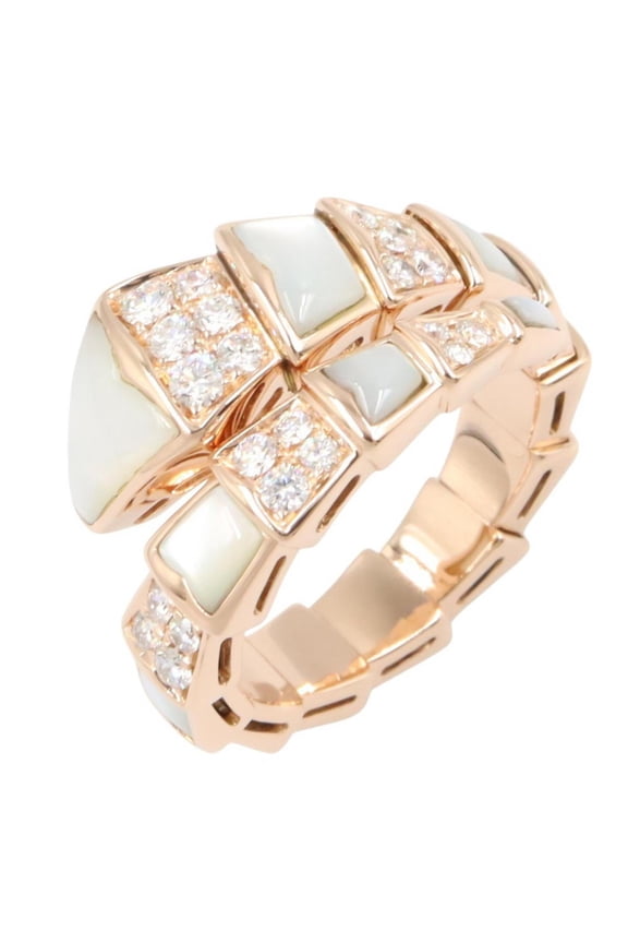 Pre-Owned BVLGARI Serpenti Mother-of-Pearl Diamond Ring - 18K Pink Gold (PG) Diamond, Women's...