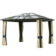 12'L x 10'W Hard Top Gazebo Canopy Sunshelter Waterproof Sun Shade with Sidewalls and Mosquito Netting