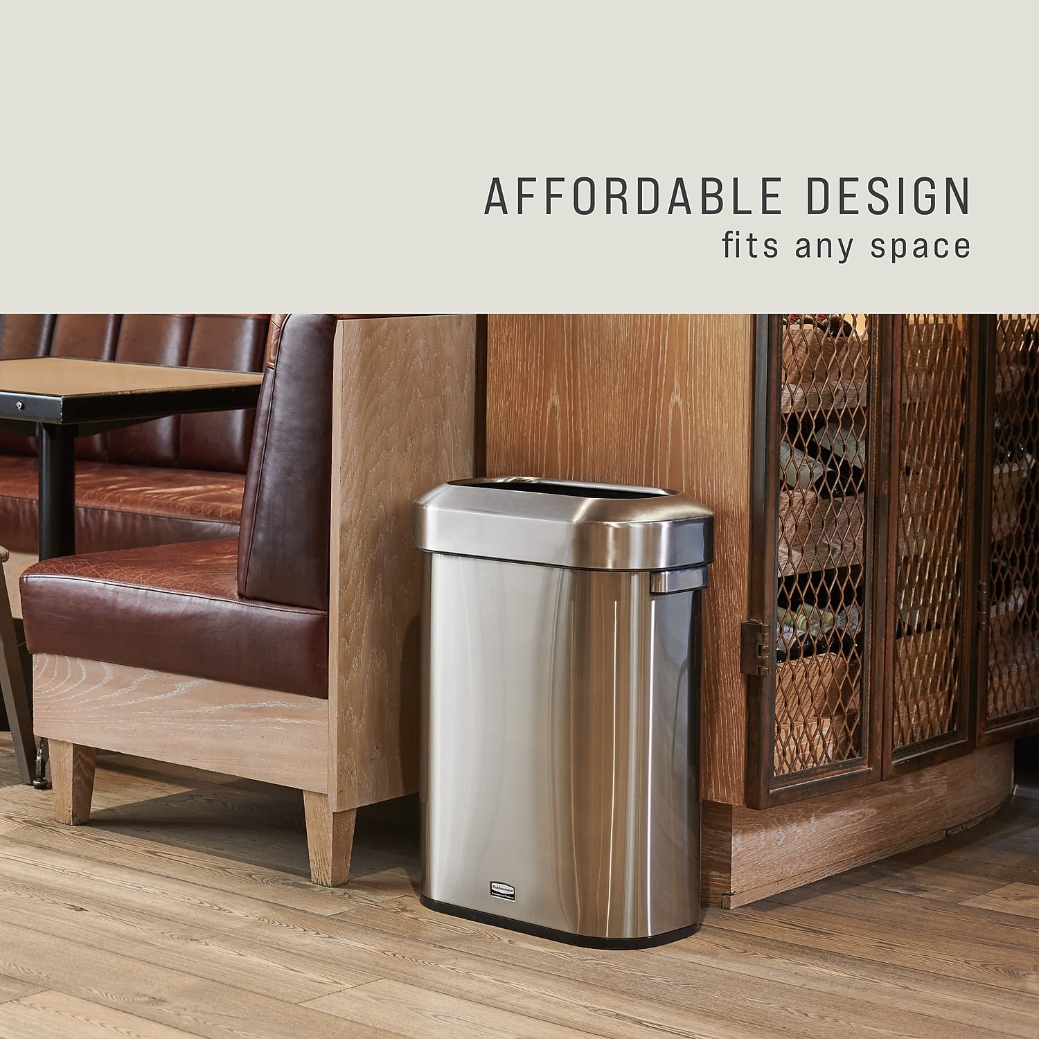 Rubbermaid Refine Stainless Steel Indoor Trash Can with Open Lid 15 Gallon Silver (2147581)