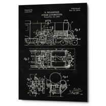 Epic Graffiti "Steam Locomotive Blueprint Chalkboard Patent" Giclee Canvas Wall Art, 12"x18" 18" x 26"