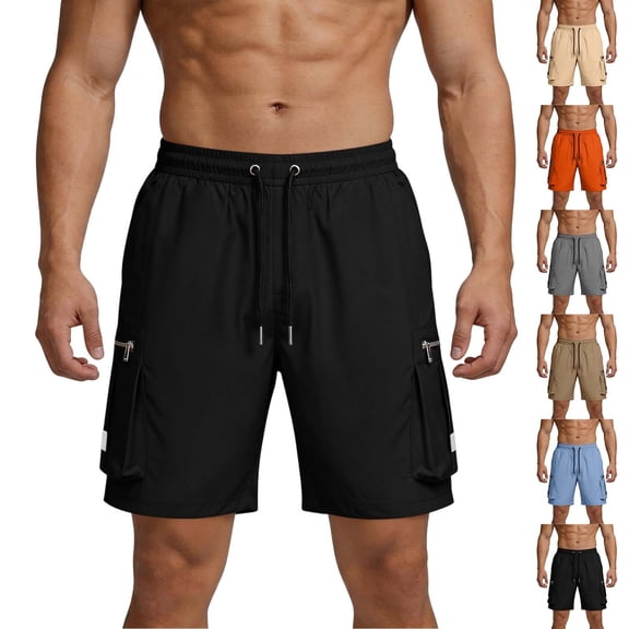 Mens Hiking Cargo Shorts 7" Quick Dry Lightweight Waterproof Stretch Drawstring Beach Shorts with Zipper Pockets for Hiking Golf Casual Loose Fit Big and Tall Size XS-3XL Orange