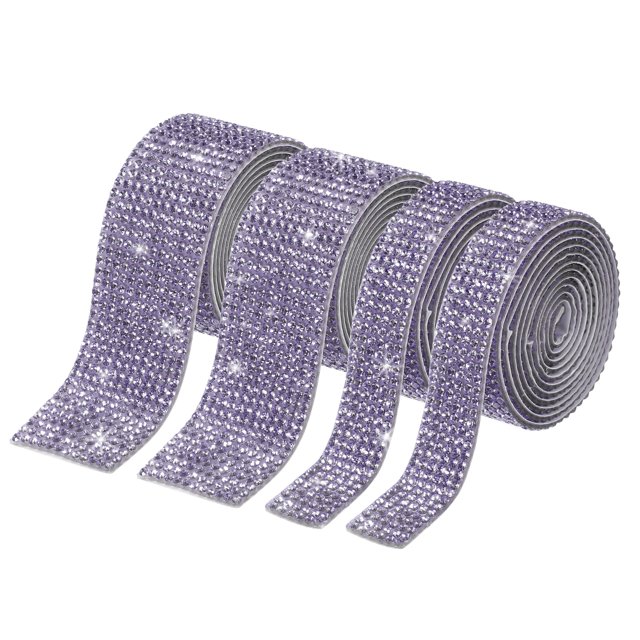 Unique Bargains 2 Roll 1 Yard 13.5/27mm Self Adhesive Crystal Rhinestone Ribbon for Crafts Project, Purple