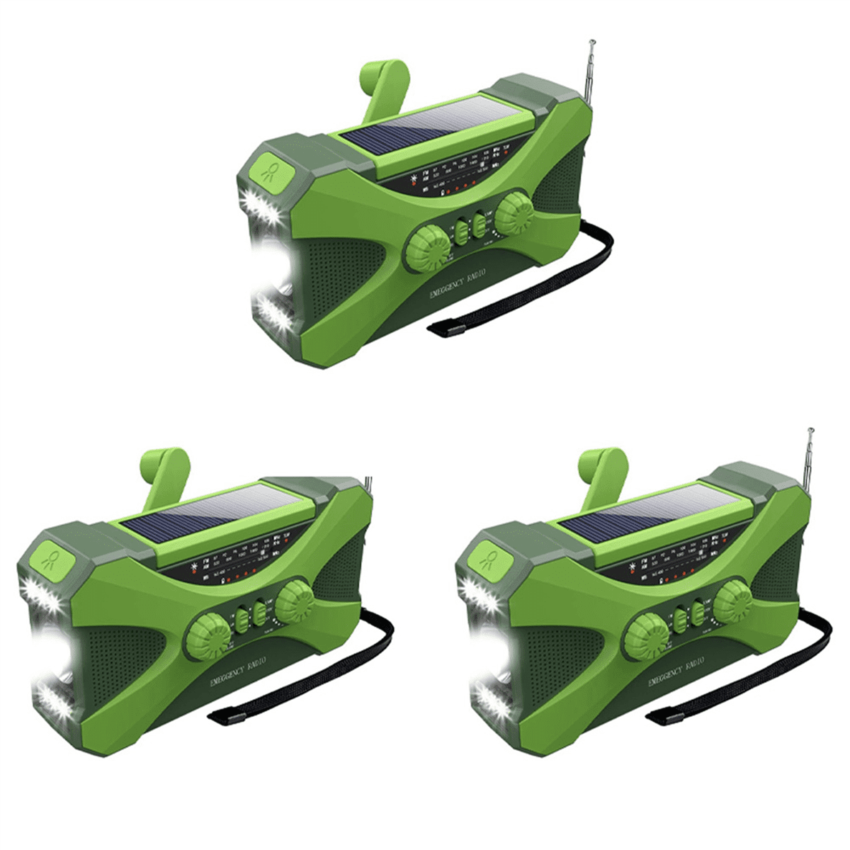 3X 10000MAh Emergency Radio, Solar Hand Crank Radio, Portable Radio with Phone Charger, LED Flashlight Green,3 x Emergency weather radio 3 x Type-C charging cable 3 x Lanyard 3 x English Manual,Green