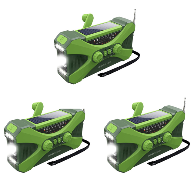 3X 10000MAh Emergency Radio, Solar Hand Crank Radio, Portable Radio with Phone Charger, LED Flashlight Green