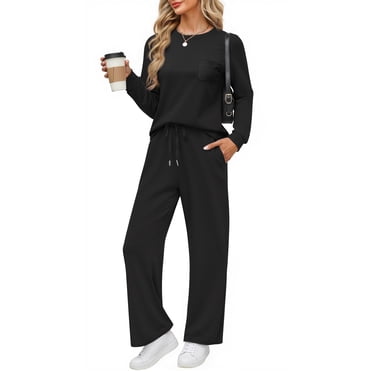 Fantaslook Two Piece Lounge Sets for Women Fall Outfits Long Sleeve Tops Wide Leg Pants Matching Sets Vacation Travel Outfits