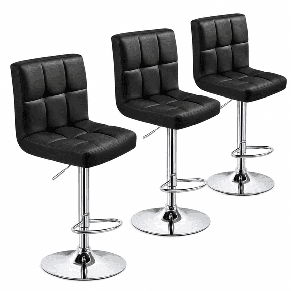 Set of 3 Bar Stools, Adjustable Counter Height Barstools with Modern Design, Swivel Kitchen Island Chairs for Dining Room, Home Bar and Apartment, Black