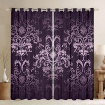 jejeloiu Retro Damask Print Curtains Pack of 2 (42x84 Each),Bohemian Exotic Sun Curtains Blackout,Purple Baroque Flower Bedroom Curtains For Men Women,Luxury Bedroom Decor