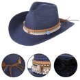 thumbnail image 4 of Celivon Men Women Western Cowboy Hat Casual Riding Wide Brim Travel Loose Cap Outdoor Camping Hat, 4 of 5