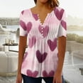 thumbnail image 2 of Lmnyox Women's Short Sleeve Shirt Heart Graphic V Neck Button Tunic Tops Valentine's Day Casual T Shirt Clothes, 2 of 5