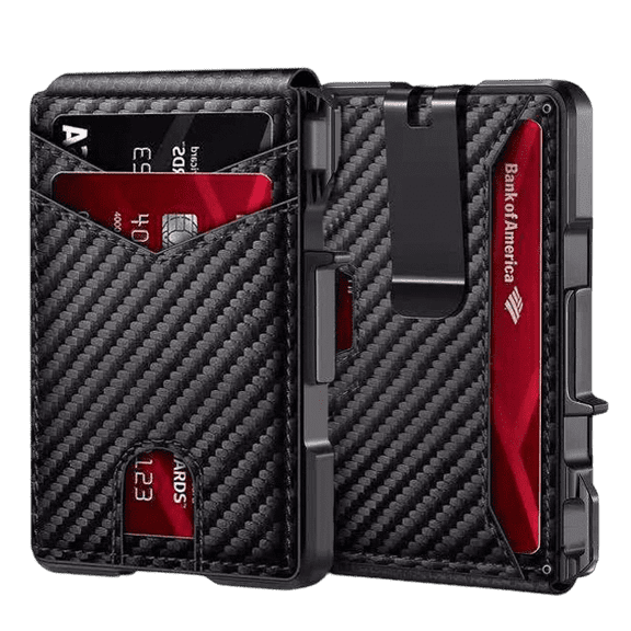 Men's Slim RFID Blocking Wallet Vintage Bifold Personalized Carbon Fiber Leather With Cash Clip Pop UP wallet Business Style Wallet for Men