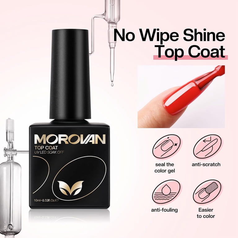 Morovan UV Gel Base & Top Coat Set, No Wipe, 2 Pieces photo 3