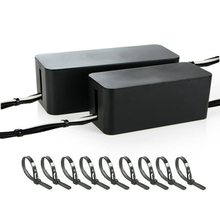 2 Sets Large Cable Management Box Black Color 16 inches and Medium 13 inches Sizes Organizer