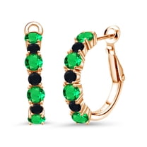 Gem Stone King 18K Rose Gold Plated Silver Green Nano Emerald and Black Onyx Hoop Earrings for Women (3.00 Cttw, Gemstone May Birthstone, Round 4MM and 3MM)