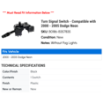 thumbnail image 2 of Turn Signal Switch - Compatible with 2000 - 2005 Dodge Neon 2001 2002 2003 2004, 2 of 2
