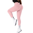 thumbnail image 5 of YIFUNIN Women's Solid Color Hip Lifting Yoga Pants, Ribbed Knit Fitness Leggings for Exercise Workout, High Waist Tummy Control,Light pink L, 5 of 7