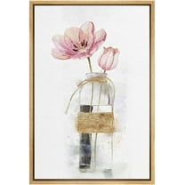 wall26 Framed Canvas Wall Art A Bouquet of Pink Tulips Flower in a Glass Botanical Plants Watercolor Abstract Modern Relax/Calm Pastel for Living Room, Bedroom, Office - 16x24 inches