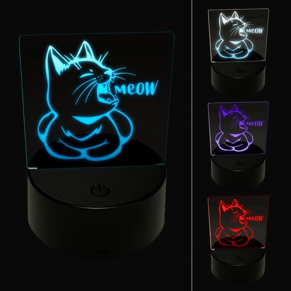 Sleepy Kitty Yawning Meow LED Night Light Sign 3D Illusion Desk Nightstand Lamp