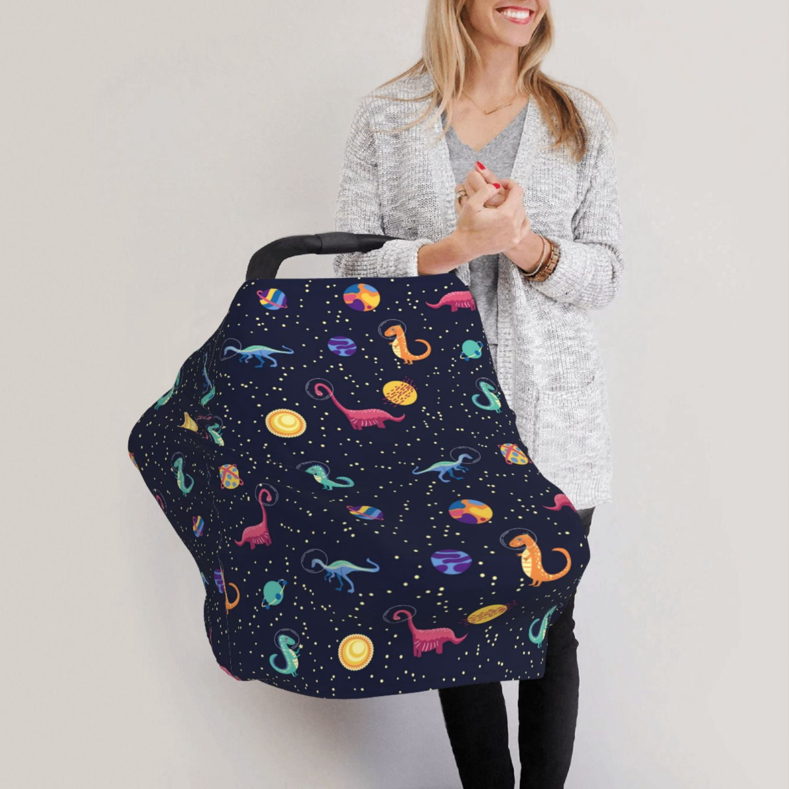 Fotbe Space Dinosaur Pattern Car Seat Covers for Babies, Nursing Breastfeeding Cover Infant Carseat Canopy, Soft Stretchy Carrier Cover