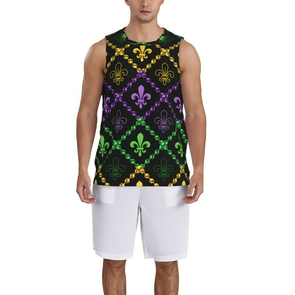 Honeii Mardi Gra Geometric print basktball shirt for men and women, Unisex basketball jersey for Theme party-Small