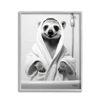 Stupell Industries Animal in Bathroom Robe Animals & Insects Painting Gray Framed Art Print Wall Art, 11 x 14