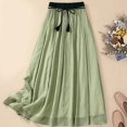thumbnail image 4 of Summer Trendy Skirt for Women Women's Summer Solid Embroidery Elastic Waist Linen Ankle Skirt Summer Vacation Beach Fashion Casual Daily Wear, 4 of 9