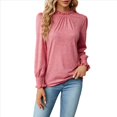 thumbnail image 3 of Camiseta Holgada Informal de Larga con Cuello Redondo para Mujer, Color Liso, con Encaje y Mangas Farol, para Otoño e Invierno Rosa L, 3 of 10