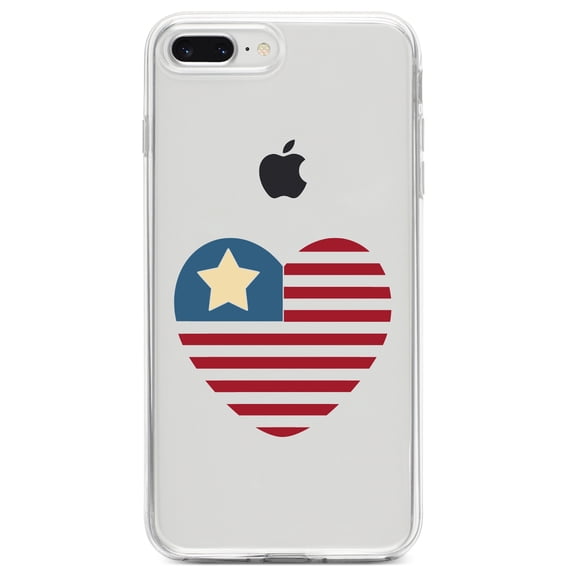DistinctInk Clear Shockproof Hybrid Case for iPhone 7 PLUS / 8 PLUS (5.5" Screen) TPU Bumper Acrylic Back Tempered Glass Screen Protector - USA Heart Seal Single Start Flag