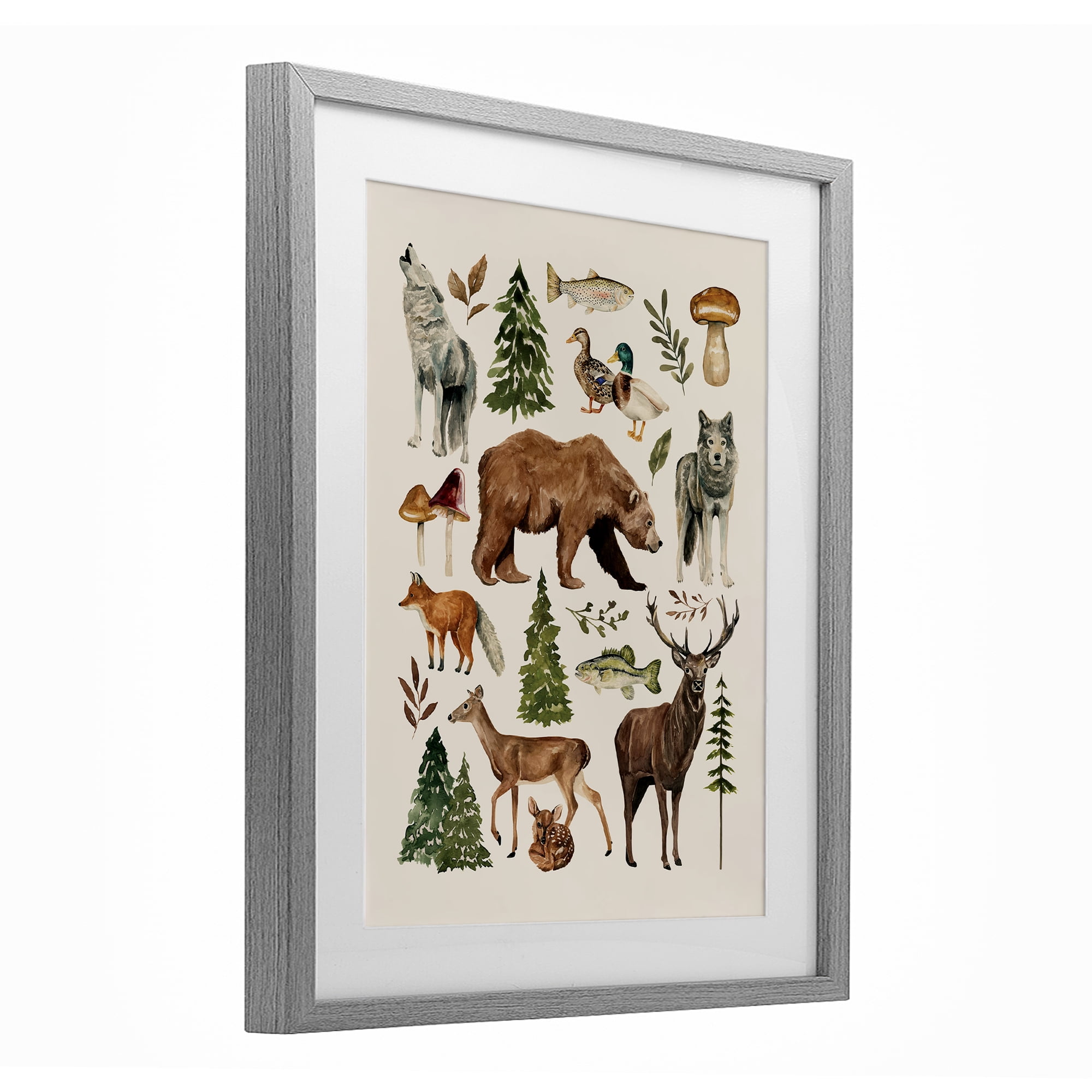 Stupell Industries The Wild Wood Animals Gray Framed Print Under Glass, design by Bethany Sandoval